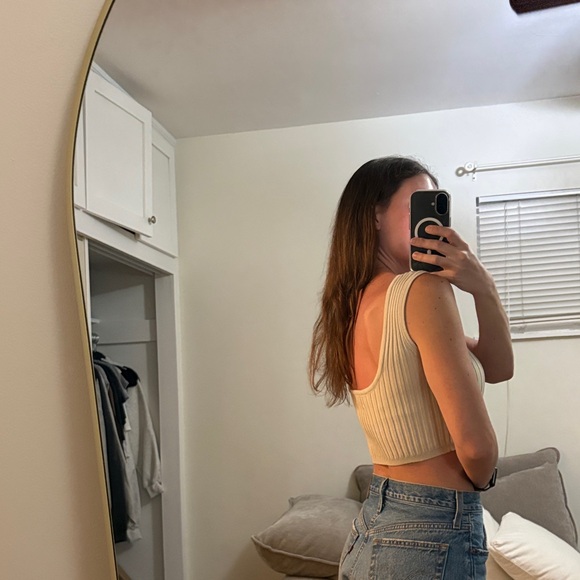 Cream Ribbed Knit Crop Top - Picture 2 of 4